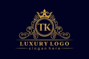 tk anfangsbuchstabe gold kalligrafisch feminin floral handgezeichnet heraldisch monogramm antik vintage stil luxus logo design premium vektor