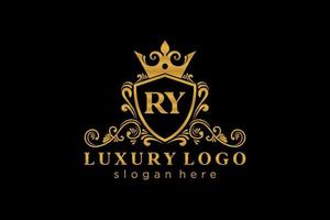 första ry brev kunglig lyx logotyp mall i vektor konst för restaurang, kungligheter, boutique, Kafé, hotell, heraldisk, Smycken, mode och Övrig vektor illustration.