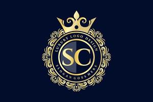 sc Anfangsbuchstabe Gold kalligraphisch feminin floral handgezeichnet heraldisches Monogramm Antik-Vintage-Stil Luxus-Logo-Design Premium-Vektor vektor