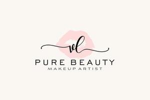 vorgefertigtes Logo-Design mit anfänglichen vl-Aquarelllippen, Logo für Make-up-Künstler-Business-Branding, errötendes Beauty-Boutique-Logo-Design, Kalligrafie-Logo mit kreativer Vorlage. vektor