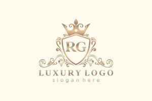 Royal Luxury Logo-Vorlage mit anfänglichem rg-Buchstaben in Vektorgrafiken für Restaurant, Lizenzgebühren, Boutique, Café, Hotel, Heraldik, Schmuck, Mode und andere Vektorillustrationen. vektor