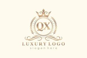 Royal Luxury Logo-Vorlage mit anfänglichem qx-Buchstaben in Vektorgrafiken für Restaurant, Lizenzgebühren, Boutique, Café, Hotel, Heraldik, Schmuck, Mode und andere Vektorillustrationen. vektor