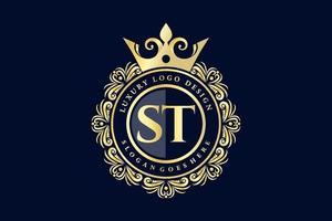 st första brev guld calligraphic feminin blommig hand dragen heraldisk monogram antik årgång stil lyx logotyp design premie vektor