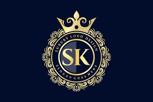 sk Anfangsbuchstabe Gold kalligraphisch feminin floral handgezeichnet heraldisches Monogramm Antik Vintage Stil Luxus Logo Design Premium Vektor