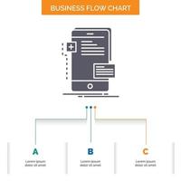 Frontend, Schnittstelle, Handy, Telefon, Entwickler-Business-Flow-Chart-Design mit 3 Schritten. Glyphensymbol für Präsentationshintergrundvorlage Platz für Text. vektor