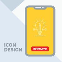 Glödlampa. kreativ. lösning. ljus. penna linje ikon i mobil för ladda ner sida vektor