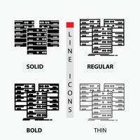Center. Center. Daten. Datenbank. Serversymbol in dünn. regulär. fette Linie und Glyphenstil. Vektor-Illustration vektor