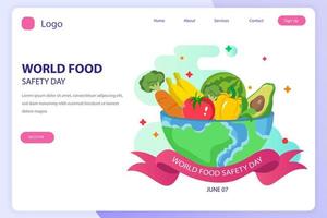 flache Vektorvorlage für die Zielseite der Landingpage-Website des Welttages der Lebensmittelsicherheit vektor