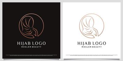 muslim kvinnor logotyp design bär hijab med linje konst begrepp och kreativ element vektor