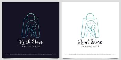 Hijab-Store-Logo-Design-Vorlage mit Taschensymbol und Linienstil-Konzept vektor
