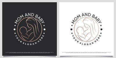 kreativ mor och bebis logotyp design illustration med emblem stil begrepp vektor