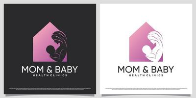 Mutter- und Baby-Logo-Design für Babyklinik mit Heimsymbol und kreativem Konzept vektor