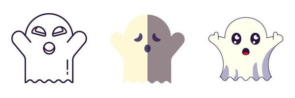 Halloween-Elemente. Der Vektor-Icon-Satz des Geistes wird in Linien-, Flach- und Cartoon-Stilen gezeichnet. Perfekt für Apps, Bücher, Artikel, Geschäfte, Geschäfte, Anzeigen vektor