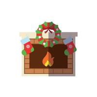 neujahr, weihnachten, urlaubskonzept. vektorflache illustration des weihnachtskranzes über kamin für webseiten, apps, anzeigen, bücher, geschäfte, geschäfte vektor