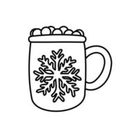 winterdessertgetränk. eine Tasse heiße Schokolade mit Marshmallows. vektor, gekritzel, abbildung, karikatur, flache, symbol, freigestellt, auf, white. vektor