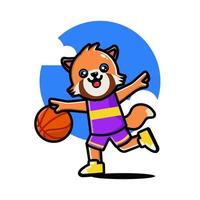 glücklicher süßer roter panda, der basketball spielt vektor