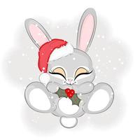 söt jul kanin med järnek symbol av de ny år, vektor illustration