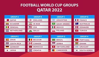 FIFA världscup. VM 2022. mall för matchschema. fotbollsresultattabell, flaggor från världens länder. vektor illustration
