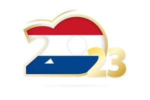 år 2023 med nederländerna flagga mönster. vektor
