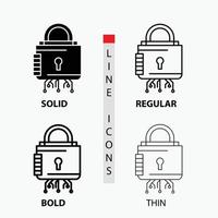 Sicherheit. Cyber. sperren. Schutz. sicheres Symbol in dünn. regulär. fette Linie und Glyphenstil. Vektor-Illustration vektor