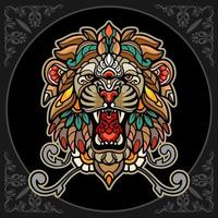 färgrik lejon huvud mandala konst isolerat på svart bakgrund vektor