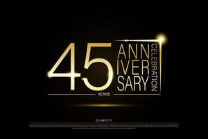 45 år gyllene årsdag guld logotyp på svart bakgrund, vektor design för firande.