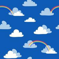 Wolken und nahtlose Mustervektorillustration des Regenbogens vektor