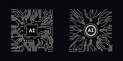 processor i stil av tryckt krets styrelse översikt illustration. trogen artificiell intelligens design tema. modern teknologi nätverkande för design element vektor