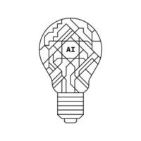 Glödlampa i stil av tryckt krets styrelse översikt illustration. trogen artificiell intelligens design tema. modern teknologi nätverkande för design element vektor