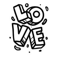 kärlek hand dragen text tecknad serie i platt stroke 3d illustration för design element vektor