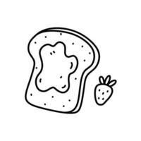 Toast mit Erdbeermarmelade isoliert auf weißem Hintergrund. handgezeichnete Vektorgrafik im Doodle-Stil. Perfekt für verschiedene Designs, Karten, Dekorationen, Logos, Menüs, Rezepte. vektor