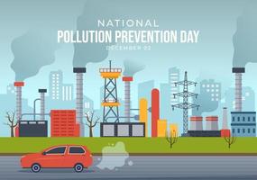nationell förorening förebyggande dag för medvetenhet kampanj handla om fabrik, skog eller fordon problem i mall hand dragen tecknad serie platt illustration vektor