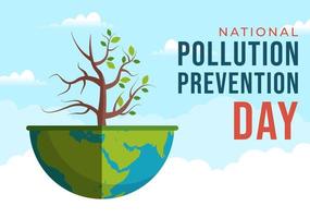 nationell förorening förebyggande dag för medvetenhet kampanj handla om fabrik, skog eller fordon problem i mall hand dragen tecknad serie platt illustration vektor
