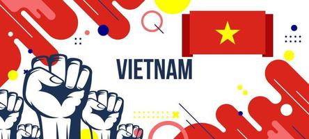 vietnamesisches nationalbanner mit flagge und geometrischem abstraktem hintergrunddesign vektor
