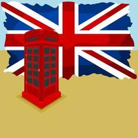 editierbare englische Telefonzellen-Vektorillustration mit Union Jack-Flagge auf dem Hintergrund für englische Kulturtradition und geschichtsbezogenes Design vektor