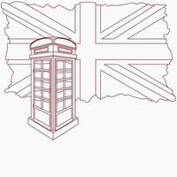 Bearbeitbare englische Telefonzellen-Vektorillustration im Umrissstil mit Union Jack-Flagge auf dem Hintergrund für englische Kulturtradition und geschichtsbezogenes Design vektor