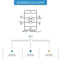API. Schnittstelle. Handy, Mobiltelefon. Telefon. Smartphone-Business-Flow-Chart-Design mit 3 Schritten. Liniensymbol für Präsentation Hintergrundvorlage Platz für Text vektor