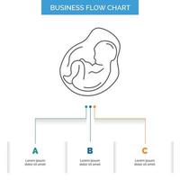 Baby. Schwangerschaft. schwanger. Geburtshilfe. Fötus-Business-Flussdiagramm-Design mit 3 Schritten. Liniensymbol für Präsentation Hintergrundvorlage Platz für Text vektor