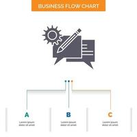 chat, kommunikation, diskussion, einstellung, design von geschäftsflussdiagrammen mit 3 schritten. Glyphensymbol für Präsentationshintergrundvorlage Platz für Text. vektor