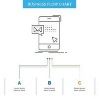 bulk. dialog. omedelbar. post. meddelande företag strömma Diagram design med 3 steg. linje ikon för presentation bakgrund mall plats för text vektor