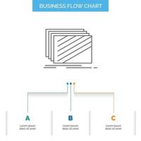 Entwurf. Schicht. Layout. Textur. Texturen Business Flow Chart-Design mit 3 Schritten. Liniensymbol für Präsentation Hintergrundvorlage Platz für Text vektor