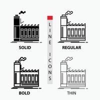 fabrik. industriell. industri. tillverkning. produktion ikon i tunn. regelbunden. djärv linje och glyf stil. vektor illustration