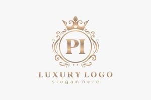 Royal Luxury Logo-Vorlage mit anfänglichem Pi-Buchstaben in Vektorgrafiken für Restaurant, Lizenzgebühren, Boutique, Café, Hotel, Heraldik, Schmuck, Mode und andere Vektorillustrationen. vektor