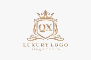 Royal Luxury Logo-Vorlage mit anfänglichem qx-Buchstaben in Vektorgrafiken für Restaurant, Lizenzgebühren, Boutique, Café, Hotel, Heraldik, Schmuck, Mode und andere Vektorillustrationen. vektor