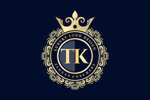 tk första brev guld calligraphic feminin blommig hand dragen heraldisk monogram antik årgång stil lyx logotyp design premie vektor