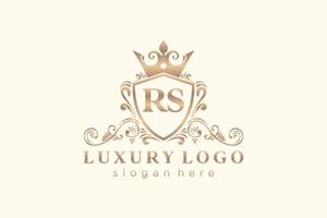 första rs brev kunglig lyx logotyp mall i vektor konst för restaurang, kungligheter, boutique, Kafé, hotell, heraldisk, Smycken, mode och Övrig vektor illustration.