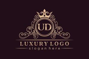 ud anfangsbuchstabe gold kalligrafisch feminin floral handgezeichnet heraldisch monogramm antik vintage stil luxus logo design premium vektor
