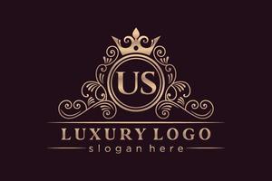 us anfangsbuchstabe gold kalligrafisch feminin floral handgezeichnet heraldisch monogramm antik vintage stil luxus logo design premium vektor