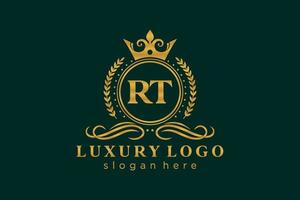 Royal Luxury Logo-Vorlage mit anfänglichem rt-Buchstaben in Vektorgrafiken für Restaurant, Lizenzgebühren, Boutique, Café, Hotel, Heraldik, Schmuck, Mode und andere Vektorillustrationen. vektor