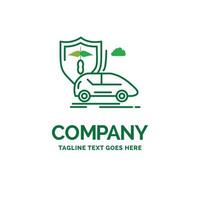 Wagen. Hand. Versicherung. Transport. Sicherheits-Flat-Business-Logo-Vorlage. kreatives grünes markendesign. vektor